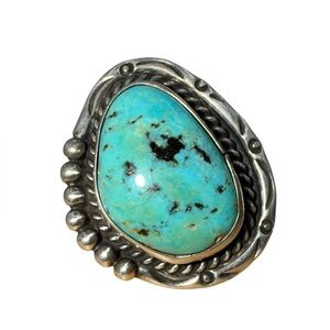 Vintage Native American Navajo Kingman Turquoise .925 Silver Artisan Ring